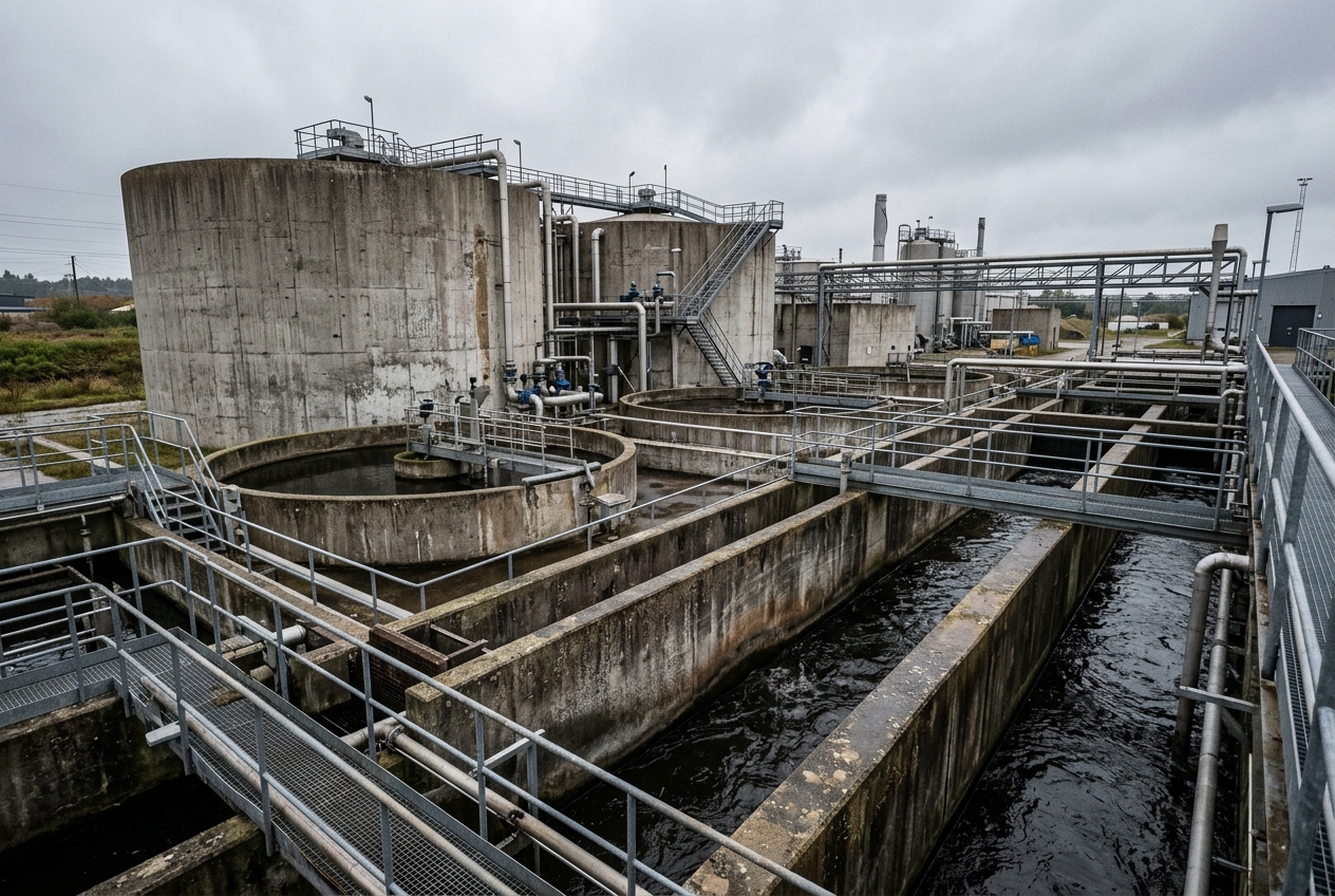 Beton in Abwasser- und Industrieanlagen mit erhöhter Säurebeständigkeit.